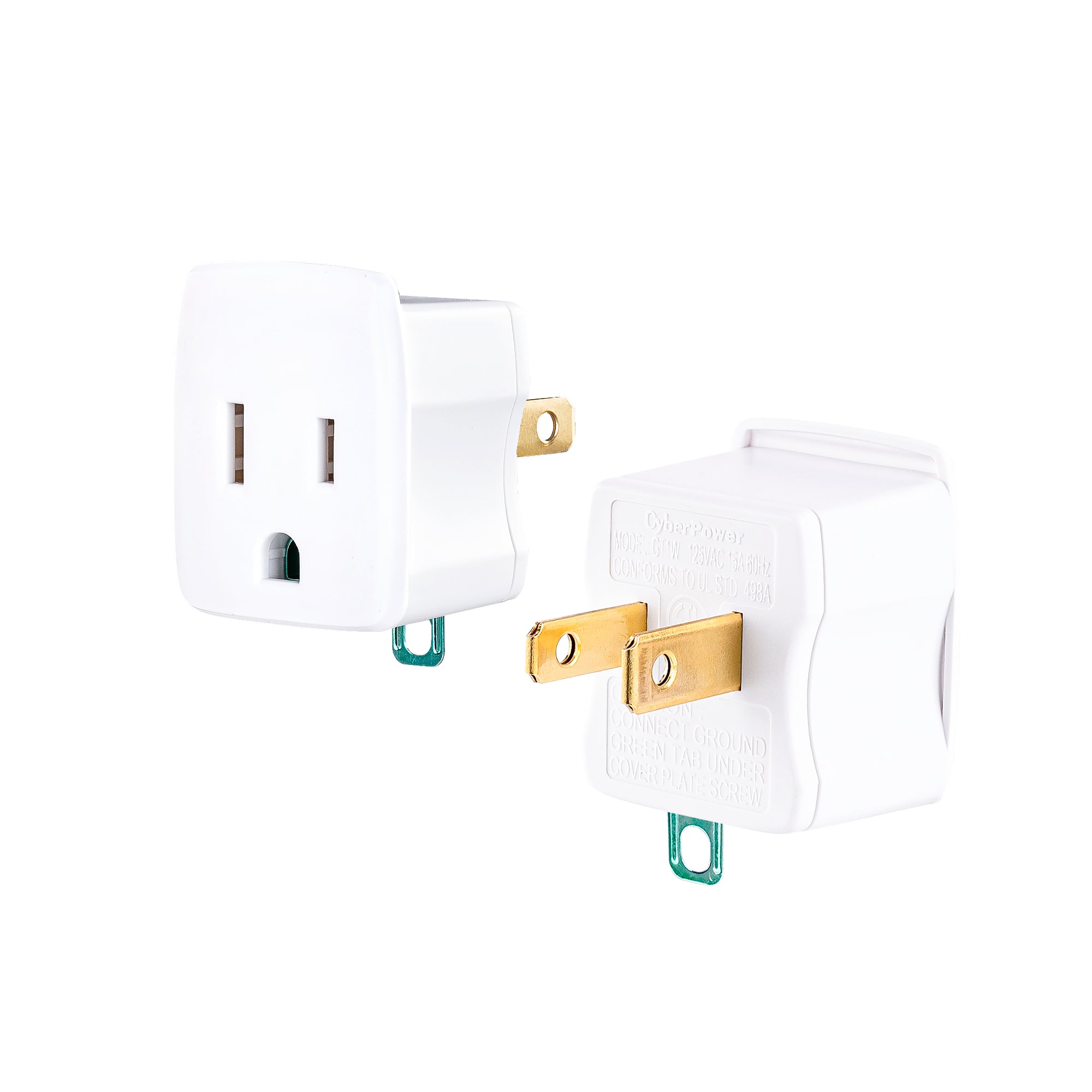 Cyber Power - GT1W2PK - Grounding Adapter (2-Pack). Fits three-prong plugs into two-prong plugs