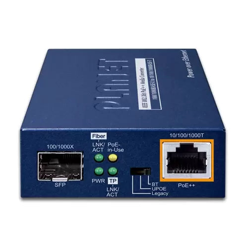Planet -  GUP-805A-95W - 1-Port 100/1000X SFP to 1-Port 10/100/1000T 802.3bt PoE++ Media Converter (95W 802.3bt)