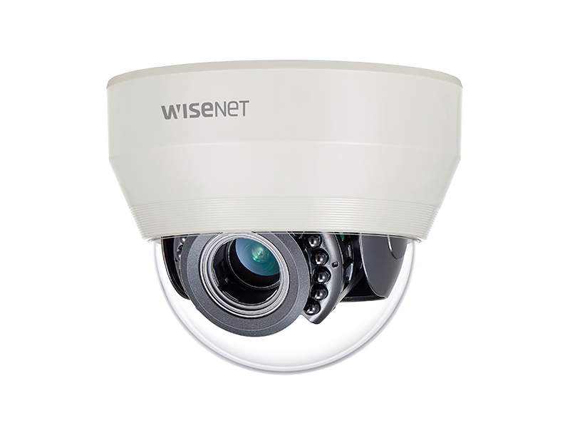 Hanwha - HCD-7070RA - Wisenet HD+ 4MP IR indoor dome camera, AHD or CVBS formats are available, manual vari-focal Lens (3.1X) (3.2-10mm), true D/N, 24VAC/12VDC, IR distance 65 feet.