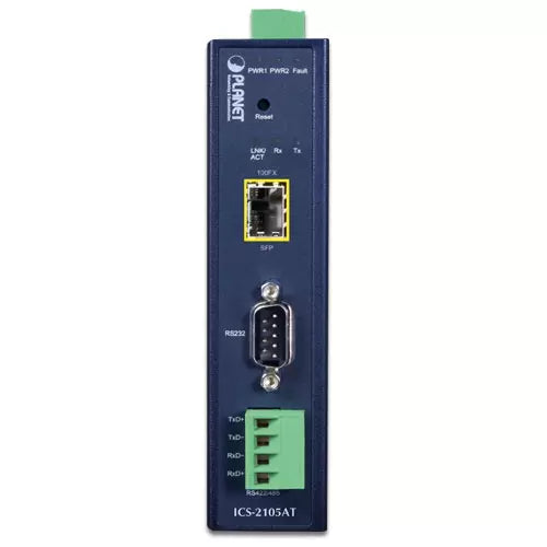 PLANET - ICS-2105AT - Industrial 1-port RS232/422/485 Serial Device Server with 1-Port 100BASE-FX SFP