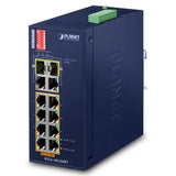 Planet - IFGS-1022HPT - IP30 Industrial 8-Port 10/100TX 802.3at PoE + 2-Port Gigabit TP/SFP combo Ethernet Switch (-40 to 75 C, 250m Extend mode, dual redundant power input on 48~56VDC terminal block)