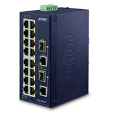 PLANET - IFGS-1822TF - Industrial 16-Port 10/100TX + 2-Port Gigabit TP/SFP Combo Ethernet Switch (-40~75C)