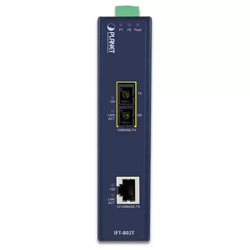 Planet - IFT-802T - IP30 Slim type Industrial Fast Ethernet Media Converter SC MM (-40 to 75 degree C)