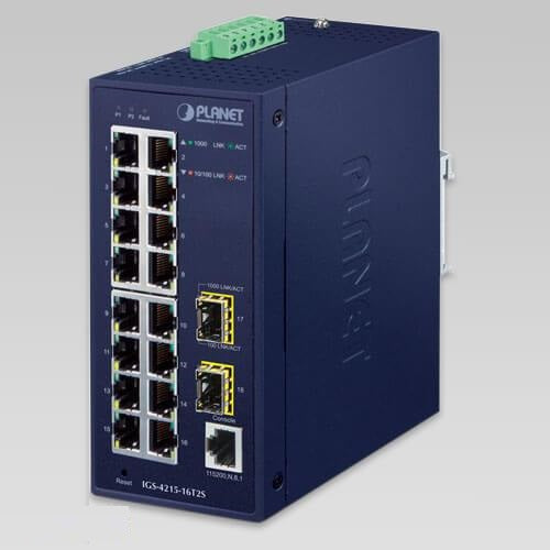 Planet - IGS-4215-16T2S - IP30 Industrial L2/L4 16-Port 10/100/1000T + 2-Port 100/1000X SFP Managed Switch (-40~75 degrees C)