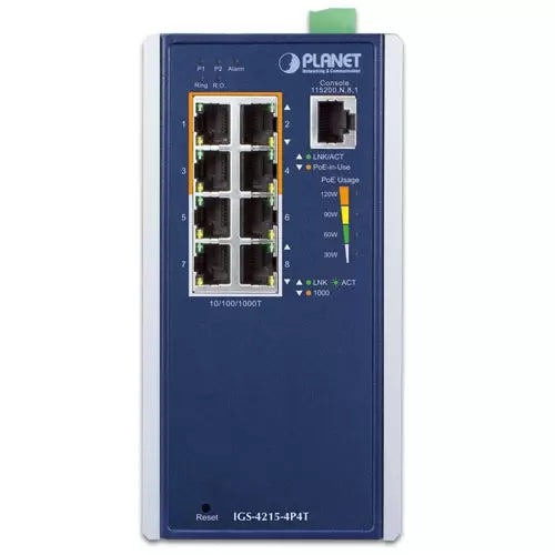 Planet - IGS-4215-4P4T - IP30 Industrial L2/L4 4-Port 10/100/1000T 802.3at PoE + 4-Port 10/100/1000T Managed Switch (-40~75 degrees C)