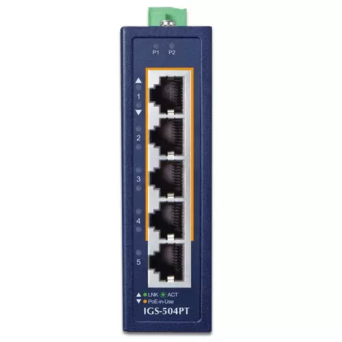 PLANET - IGS-504PT - IP30 Compact size 4-Port 10/100/1000T 802.3at PoE + 1-Port 10/100/1000T Gigabit Ethernet Switch