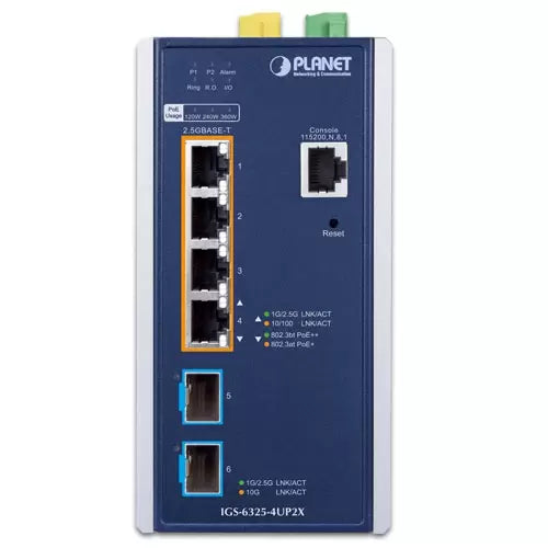 PLANET - IGS-6325-4UP2X - Industrial L3 4-Port 2.5GBASE-T 802.3bt PoE + 2-Port 10G SFP+ Managed Ethernet Switch