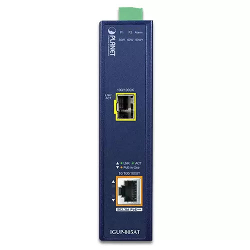 PLANET - IGUP-805AT - Industrial 1-Port 100/1000X SFP to 1-Port 10/100/1000T 802.3bt PoE++ Media Converter