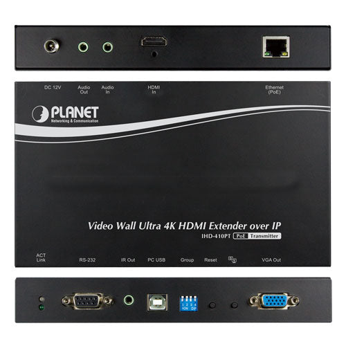 Planet - IHD-410PT - Video Wall Ultra 4K HDMI/USB Extender Transmitter over IP with PoE - Ultra High Definition Digital Signage