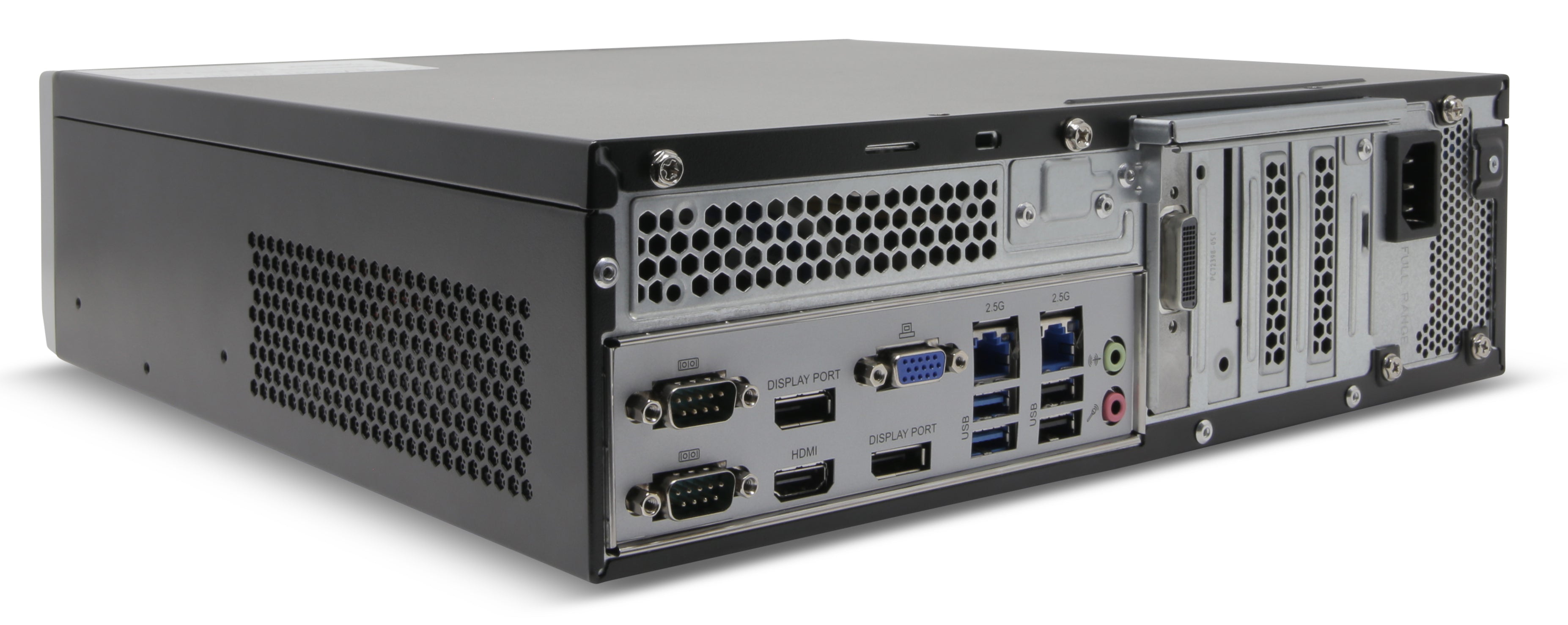 EXACQ - 1608-12T-1QL - Hybrid Desktop Q-Series exacqVision NVR with 8 IP Professional licenses (32 max) and 16 analog channels, 12TB Internal storage. Linux Ubuntu 22.04 LTS OS on SSD, 8GB RAM, Dual 2.5GbE on-board, 4 x USB, 1 x HDMI, 2 x DP, 1 x VGA