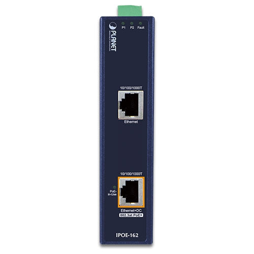 Planet - IPOE-162 - IP30, Industrial 802.3at (30W) High Power PoE Injector (-40 to 75 C, 12V~48V DC power boost)
