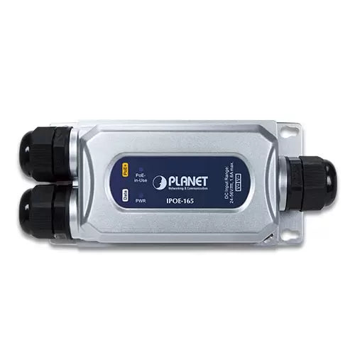 Planet - IPOE-165 - IP67-rated Industrial 1-Port 802.3at PoE+ Injector (24~56V power boost, -40~75 degrees C, IK10 impact protection), 3 x waterproof cable glands included