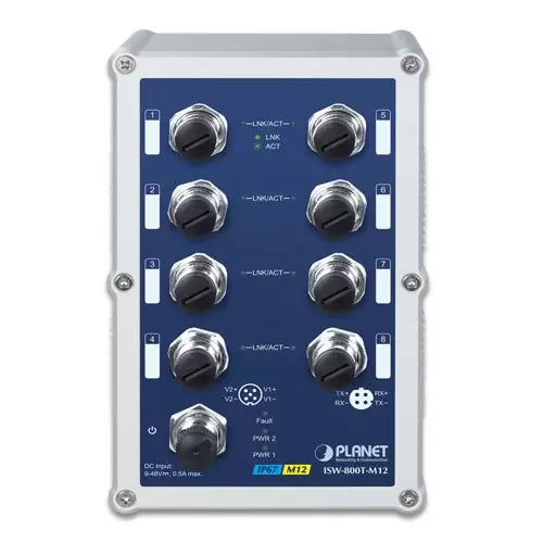 Planet - ISW-800T-M12 - IP67 rated 8-Port 10/100Mbps M12 Fast Ethernet Switch (-40 to 75 degree C)