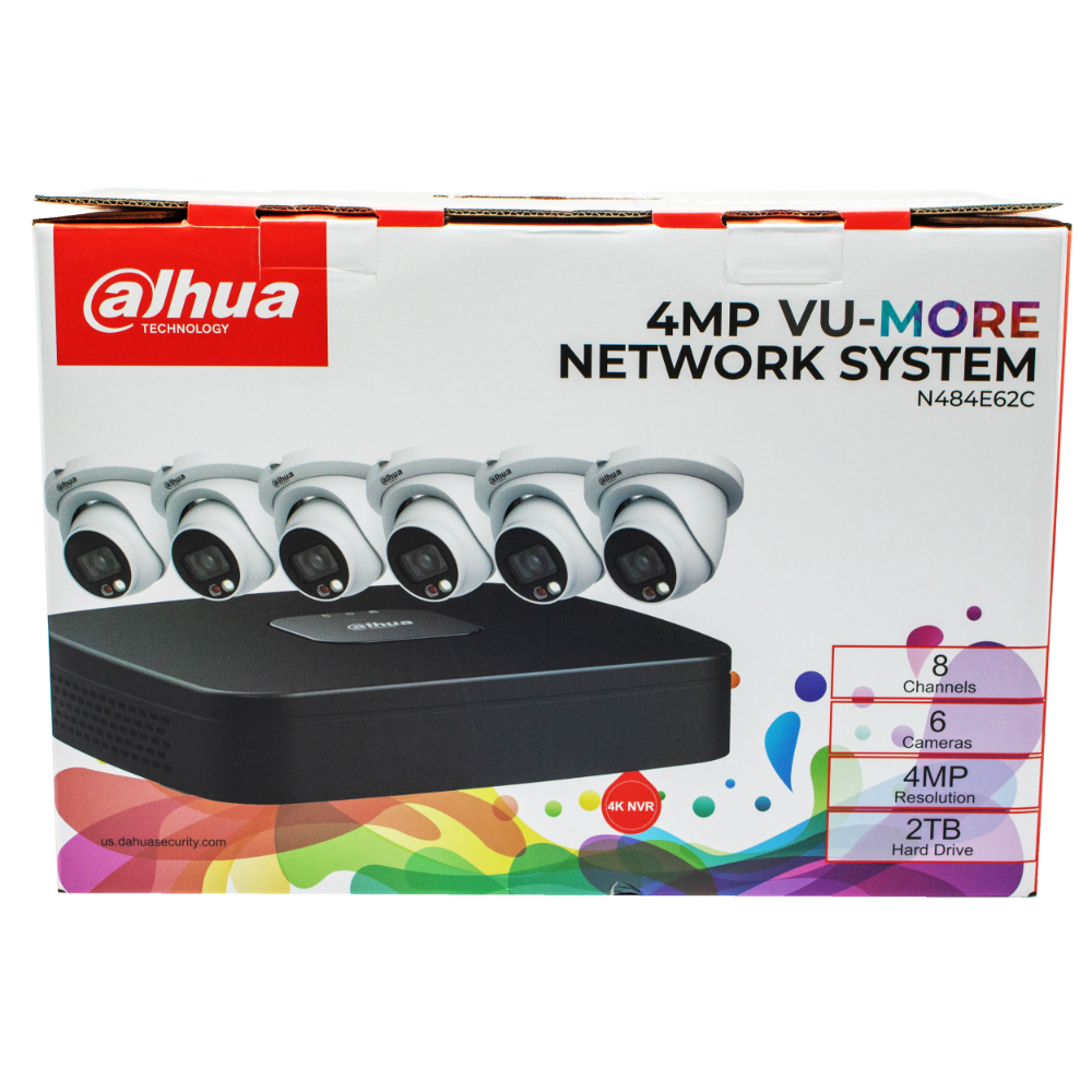 Dahua - N484E62C - IP Kit: 8-CH NVR + 6 x 4MP, VU-MORE Night Color Eyeball Cameras