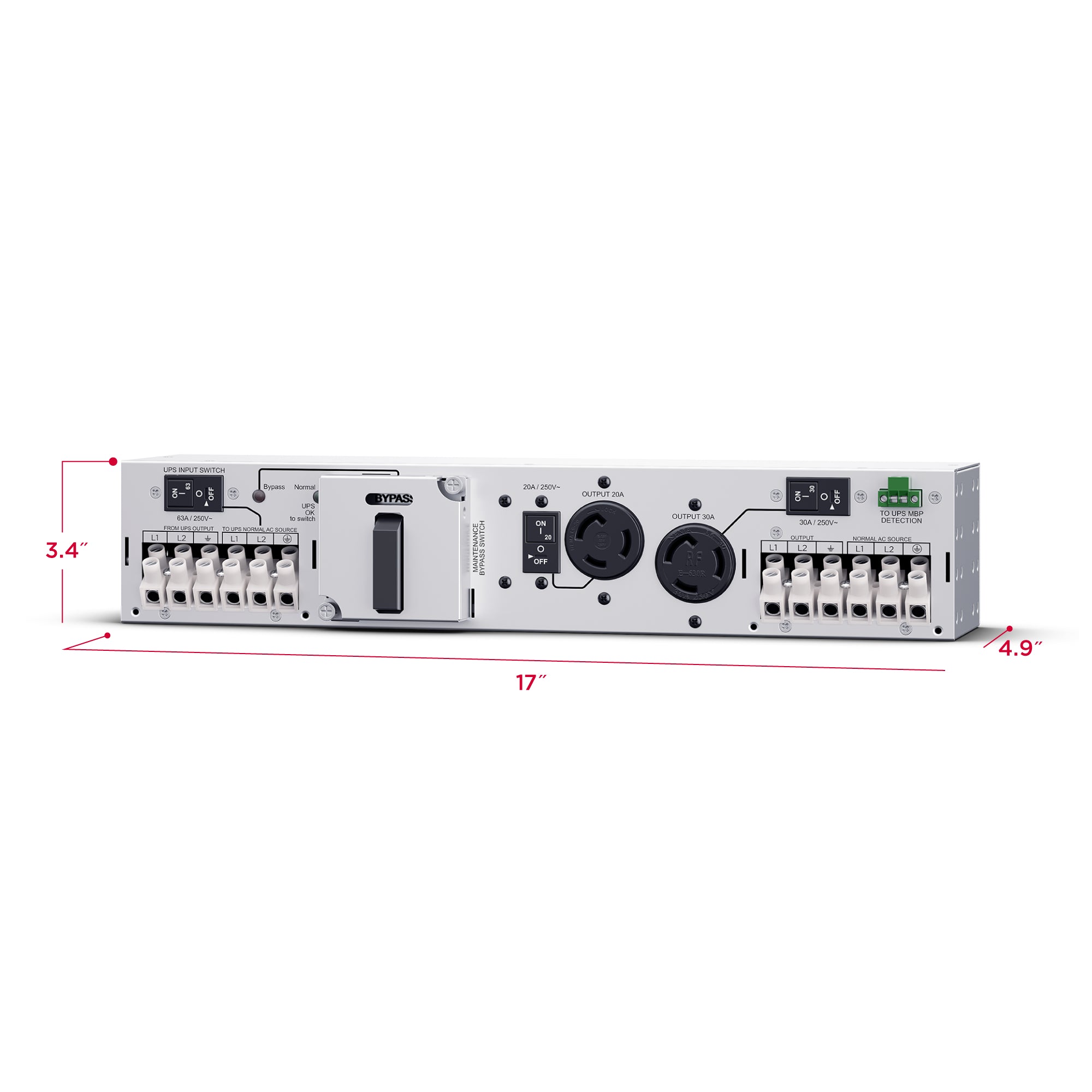 Cyber Power - MBP63A2 - Maintenance Bypass PDU, 2U rack/tower/wall, 200-240V, 1 NEMA L6-20R, 1 NEMA L6-30R, Terminal Block, 3 year warranty