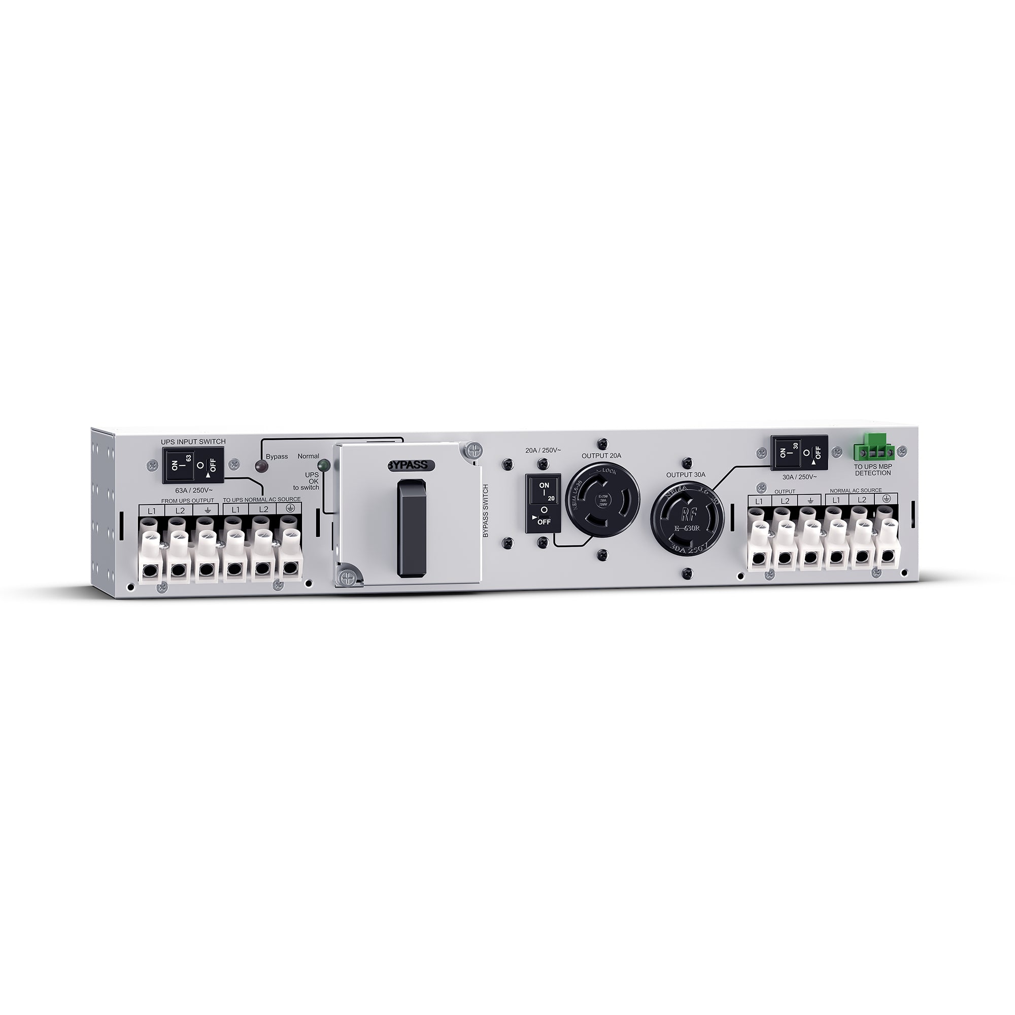 Cyber Power - MBP63A2 - Maintenance Bypass PDU, 2U rack/tower/wall, 200-240V, 1 NEMA L6-20R, 1 NEMA L6-30R, Terminal Block, 3 year warranty