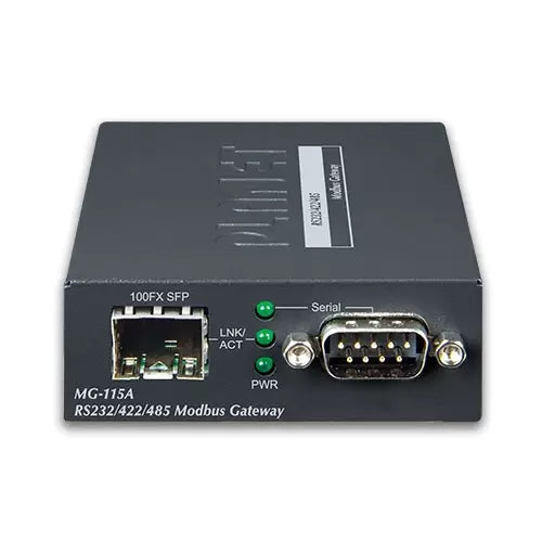 PLANET - MG-115A - 1-Port RS232/422/485 Modbus Gateway with 1-Port 100BASE-FX SFP (-10 to 60 C, Modbus RTU/ASCII, Master/Slave)