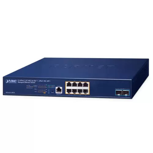Planet - MGS-6311-8P2X - Layer 3, 8-Port 2.5GBASE-T 802.3at PoE + 2-Port 10GBASE-X SFP+ Managed Ethernet Switch(120W)