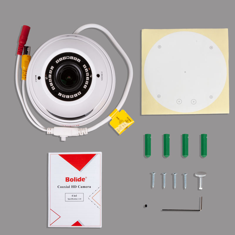 BOLIDE - BC1509IRODVA/AHNW - 5.0MP / 4.0MP / 2.0MP 9-in-1  AHD / TVI / CVI / Analog Eyeball Camera, 1/2.7 CMOS, 2.8mm to 12mm Varifocal Lens, IR Up to 100 ft., Control Over Coax, OSD, Quickswitch, 12VDC, White