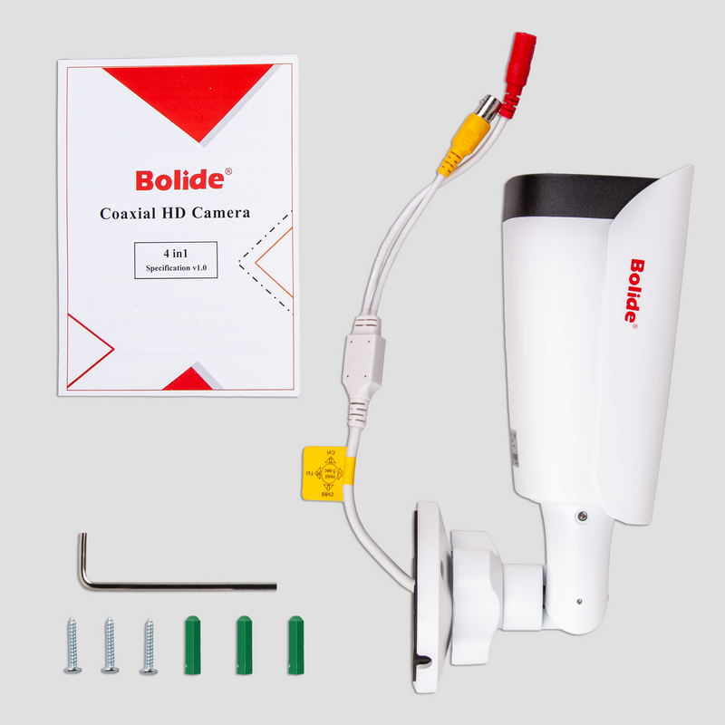 BOLIDE - BC1536/AHN - 5.0MP / 4.0MP / 2.0MP 9-in-1  AHD / TVI / CVI / Analog Bullet Camera, 1/2.7 CMOS, 2.8 to 12mm Varifocal Lens, IR Up to 100 ft., Control Over Coax, OSD, Quickswitch, 12VDC, White