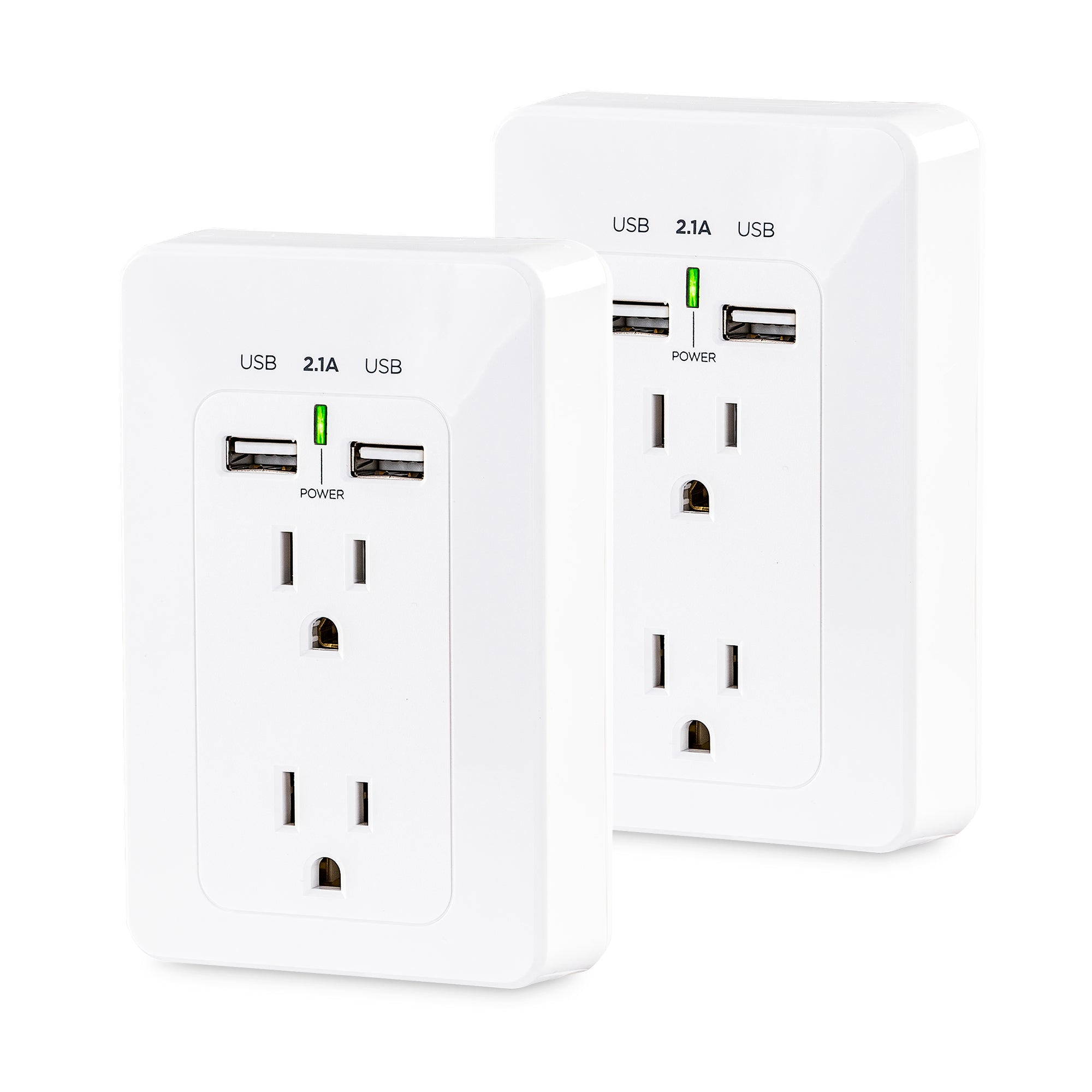 Cyber Power - MP18HO007 - 2-outlet, Wall-Tap with 2 USB Charging ports 2.1A (Shared), White