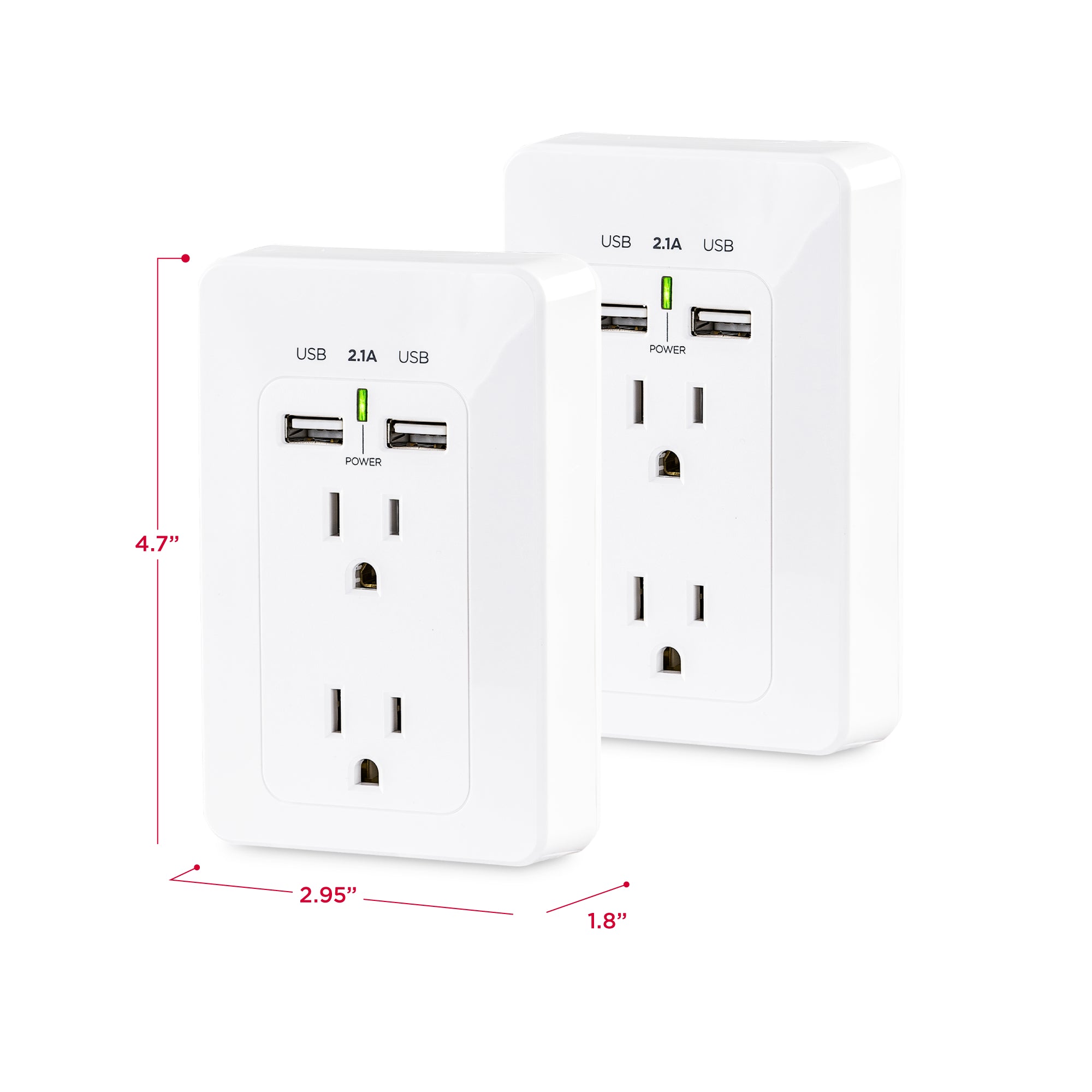 Cyber Power - MP18HO007 - 2-outlet, Wall-Tap with 2 USB Charging ports 2.1A (Shared), White