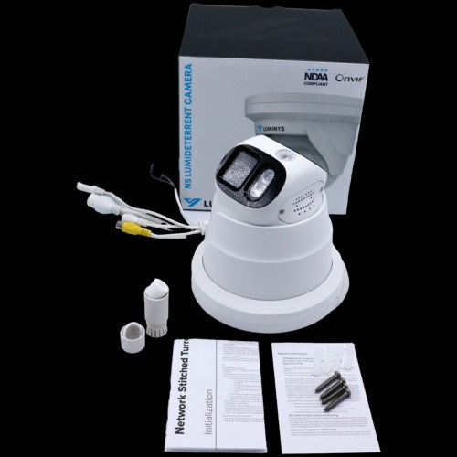 Luminys - N5P-8DA2 - N5-D Mainstream Series 2 x 4MP LumiDeterrent IP Standard Size  Turret 2.8 mm, 180º Stitched Image, IR, White-light LEDs, and Dual-mode, Flashing Lights