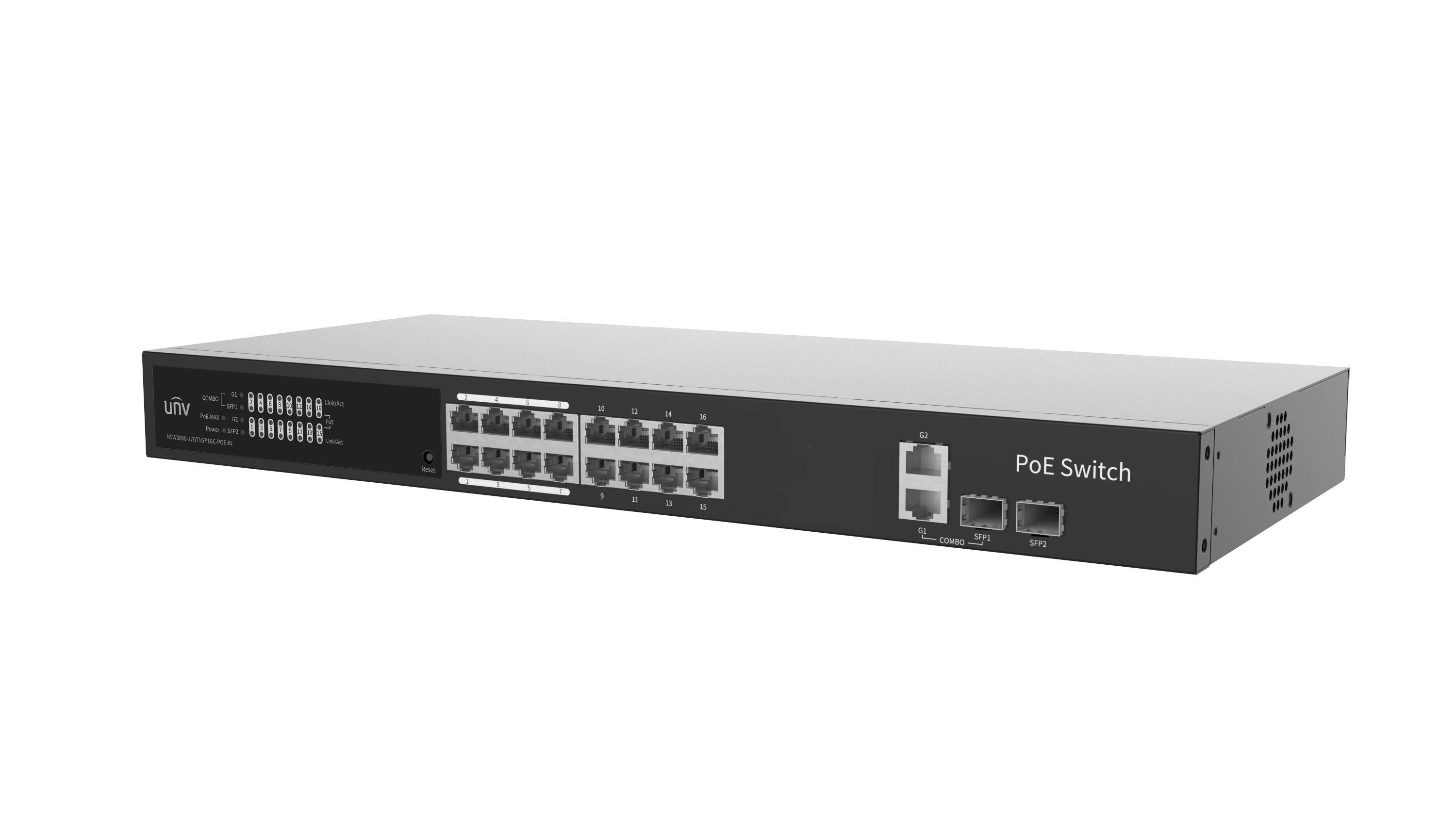 UNV - NSW3000-17GT1GP1GC-POE-IN - UNV Giga 16 Port 250W Cloud Managed Ethernet PoE Switch