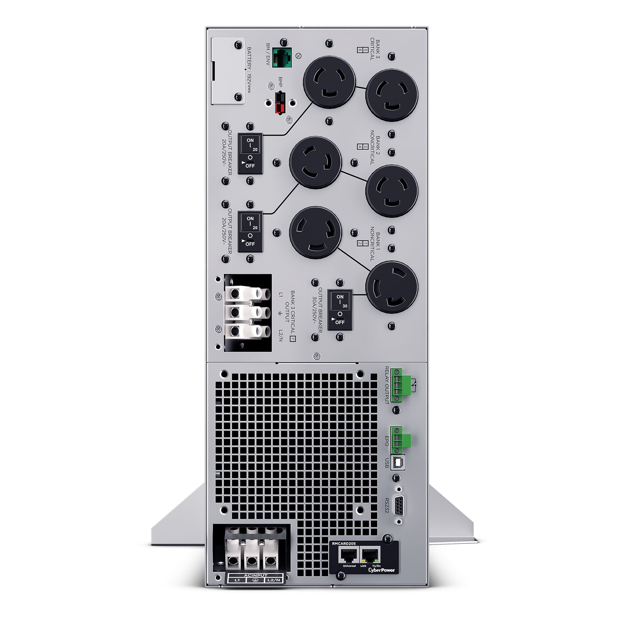 CYBERPOWER - OL10KRTHD - 10KVA/10KW, High Density, Online Double-Conversion, PF=1, 4U rack/tower, 200-240V Input Hardwire, 200-240V Output, 4 NEMA L6-20R, 2 NEMA L6-30R, Color Matrix LCD, USB, Serial, EPO, Optional RMCARD205, 3 year warranty