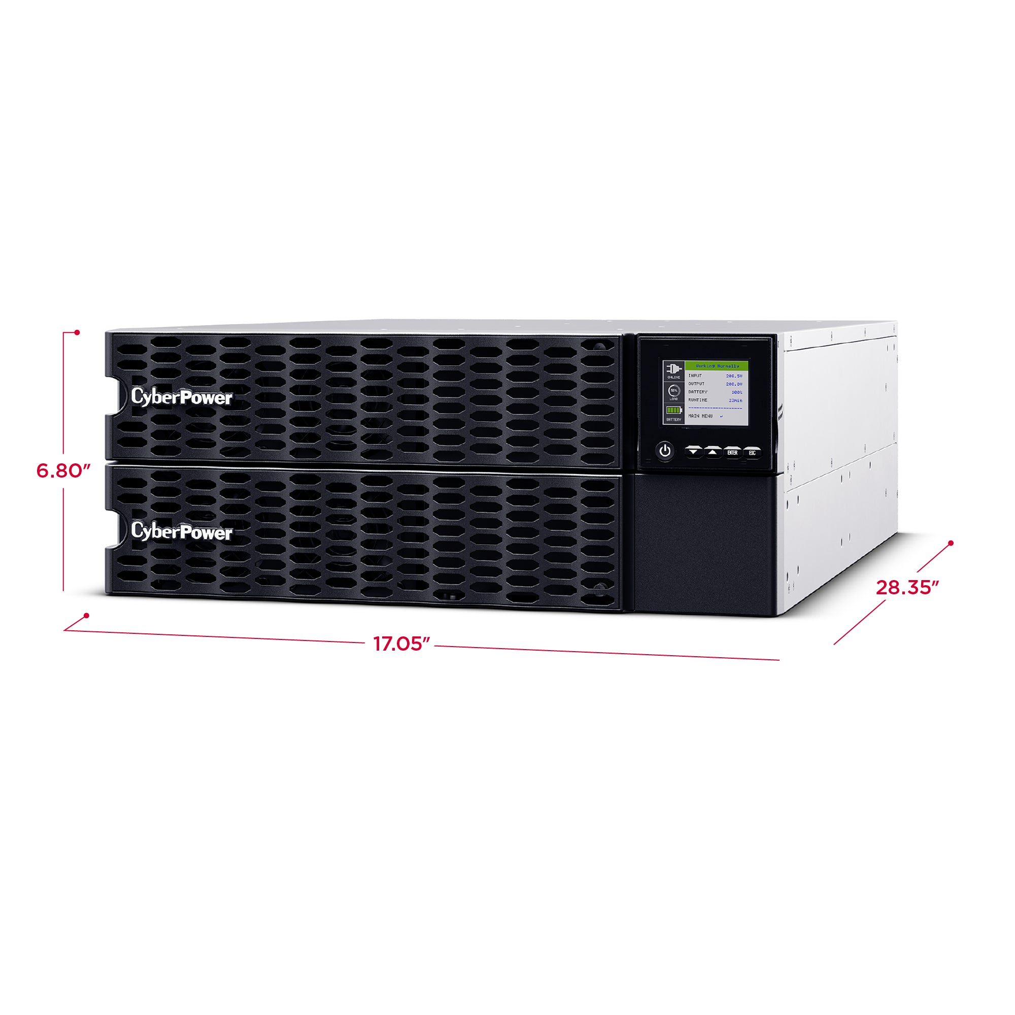CYBERPOWER - OL10KRTHD - 10KVA/10KW, High Density, Online Double-Conversion, PF=1, 4U rack/tower, 200-240V Input Hardwire, 200-240V Output, 4 NEMA L6-20R, 2 NEMA L6-30R, Color Matrix LCD, USB, Serial, EPO, Optional RMCARD205, 3 year warranty