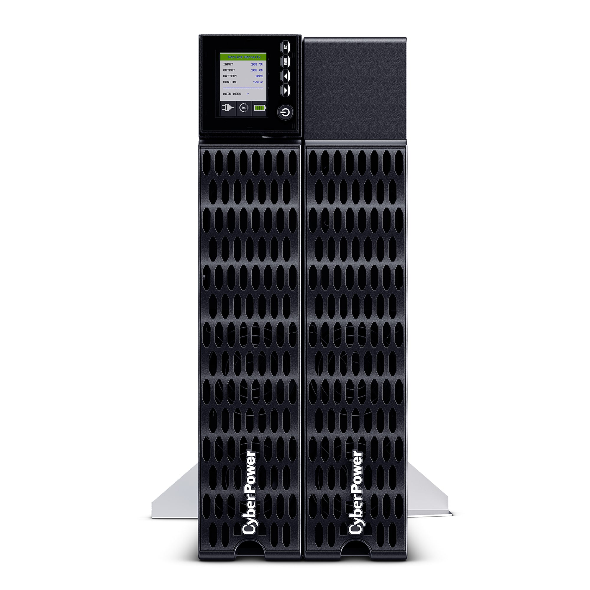 CYBERPOWER - OL10KRTHD - 10KVA/10KW, High Density, Online Double-Conversion, PF=1, 4U rack/tower, 200-240V Input Hardwire, 200-240V Output, 4 NEMA L6-20R, 2 NEMA L6-30R, Color Matrix LCD, USB, Serial, EPO, Optional RMCARD205, 3 year warranty