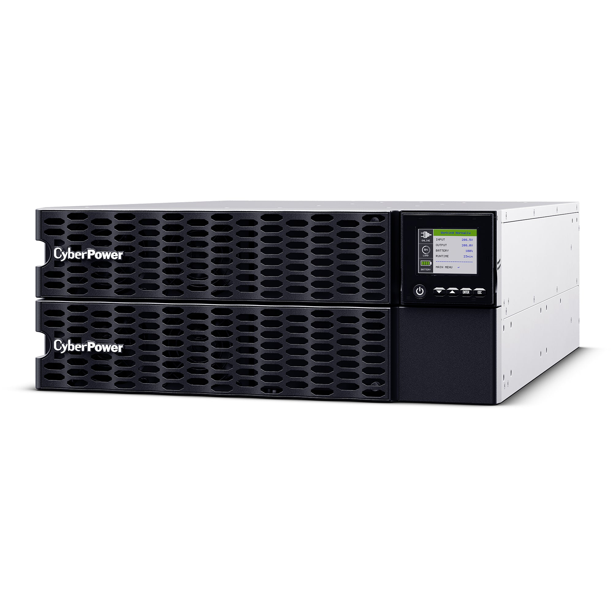 CYBERPOWER - OL10KRTHD - 10KVA/10KW, High Density, Online Double-Conversion, PF=1, 4U rack/tower, 200-240V Input Hardwire, 200-240V Output, 4 NEMA L6-20R, 2 NEMA L6-30R, Color Matrix LCD, USB, Serial, EPO, Optional RMCARD205, 3 year warranty
