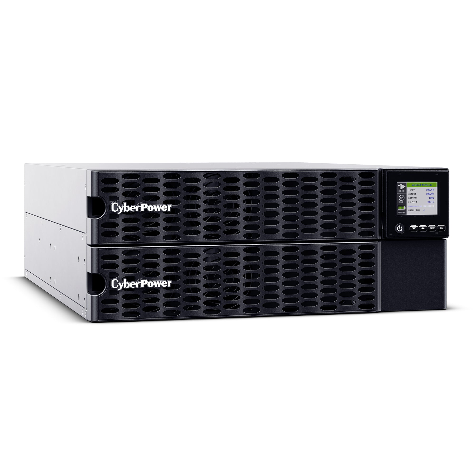 CYBERPOWER - OL10KRTHD - 10KVA/10KW, High Density, Online Double-Conversion, PF=1, 4U rack/tower, 200-240V Input Hardwire, 200-240V Output, 4 NEMA L6-20R, 2 NEMA L6-30R, Color Matrix LCD, USB, Serial, EPO, Optional RMCARD205, 3 year warranty