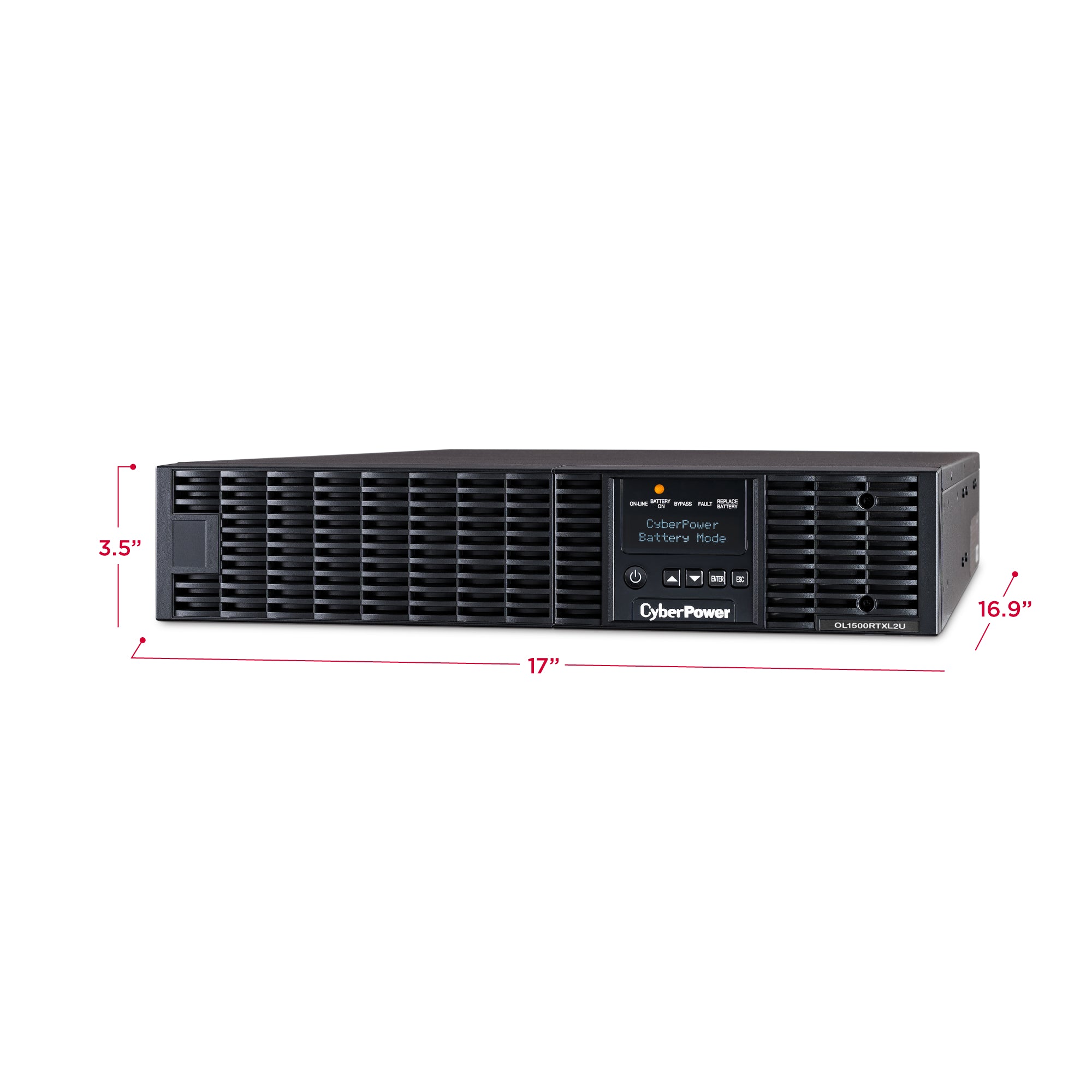 CYBERPOWER - OL1500RTXL2UN - 1500VA/1350W, 0.9PF, Pure Sine Wave, 2U, NEMA 5-15P, 10 ft cord, 8 NEMA 5-15R, USB, Serial, RMCARD205 pre-installed, Relay, EPO, PowerPanel Business Edition software, 3 year warranty