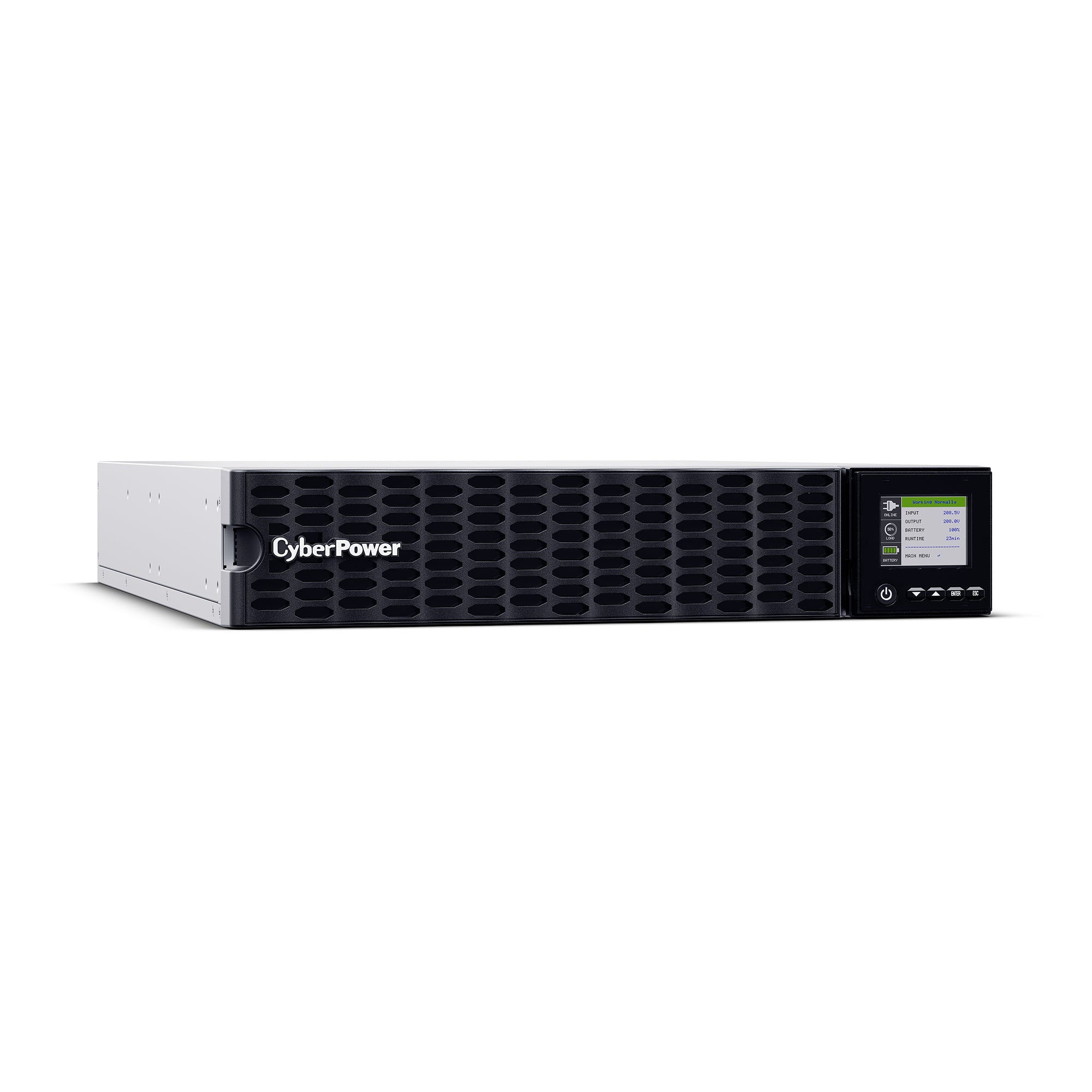 CYBERPOWER - OL5KRTHD - 5KVA/5KW, High Density, Online Double-Conversion, PF=1, 2U rack/tower, 200-240V Input Hardwire w/Power Cord Option, 200-240V Output, 2 NEMA L6-20R, 2 NEMA L6-30R, Color Matrix LCD, USB, Serial, EPO, RMCARD205 pre-installed, 3 