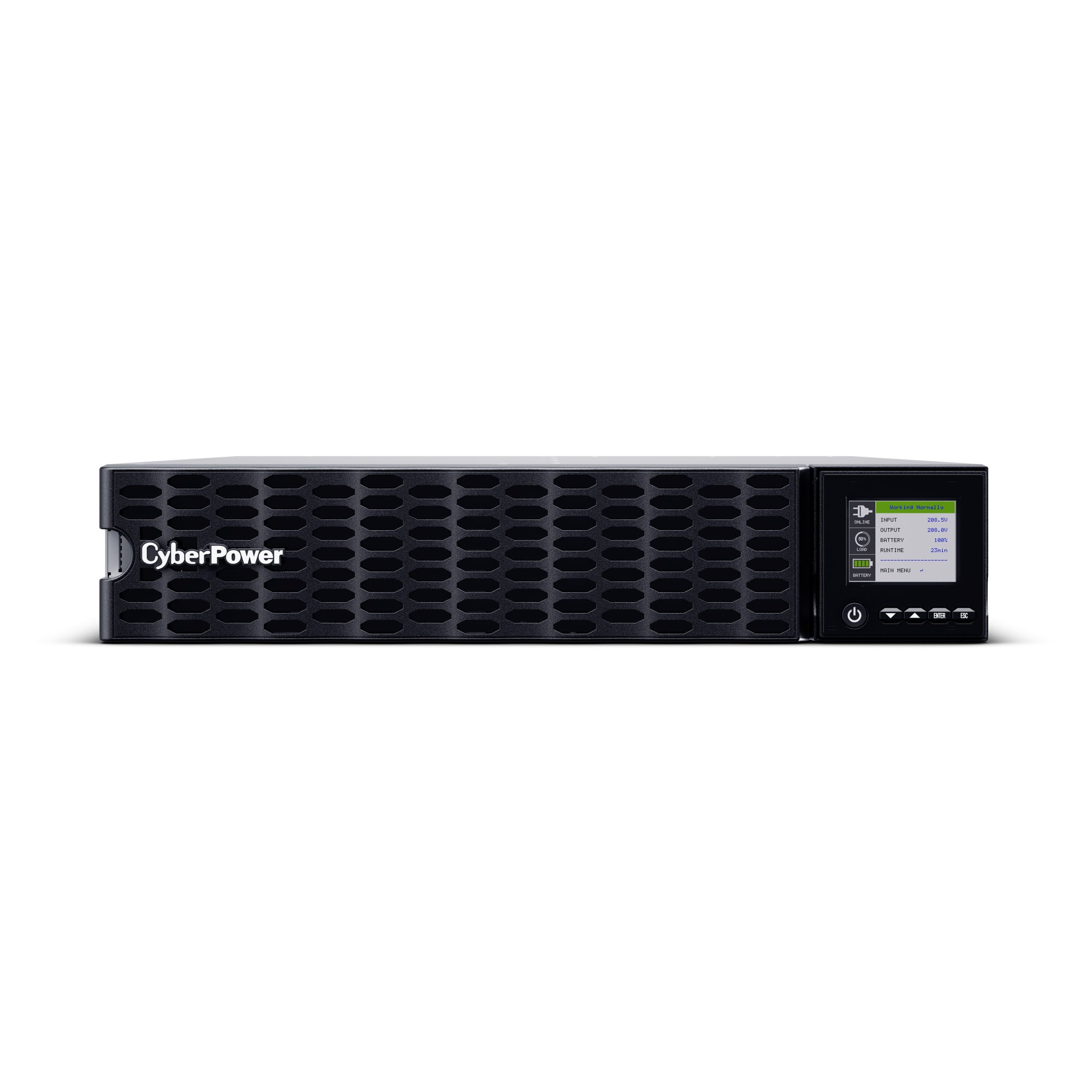 CYBERPOWER - OL6KRTHD - 6KVA/6KW, High Density, Online Double-Conversion, PF=1, 2U rack/tower, 200-240V Input Hardwire w/Power Cord Option, 200-240V Output, 2 NEMA L6-20R, 2 NEMA L6-30R, Color Matrix LCD, USB, Serial, EPO, RMCARD205 pre-installed, 3 