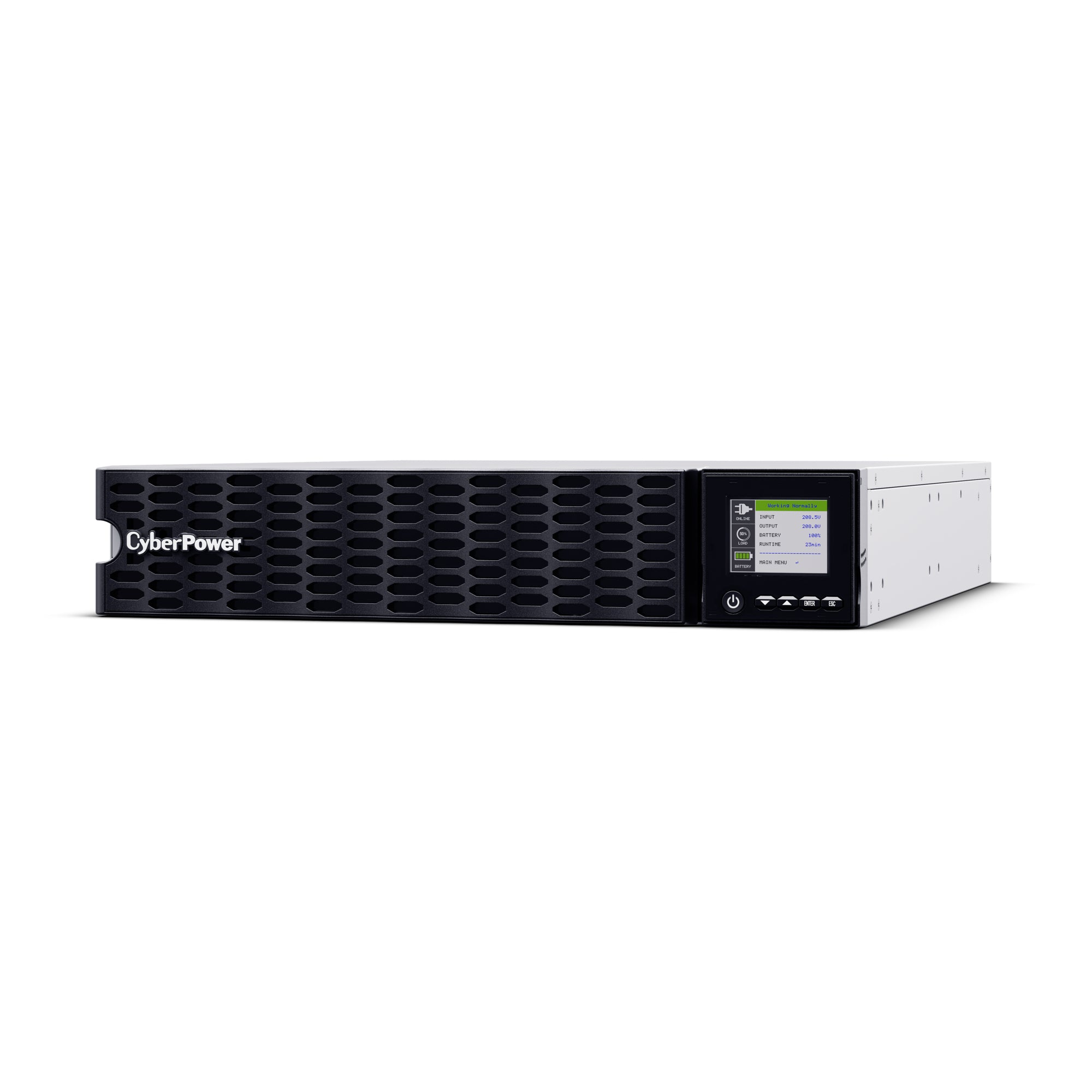 CYBERPOWER - OL6KRTHD - 6KVA/6KW, High Density, Online Double-Conversion, PF=1, 2U rack/tower, 200-240V Input Hardwire w/Power Cord Option, 200-240V Output, 2 NEMA L6-20R, 2 NEMA L6-30R, Color Matrix LCD, USB, Serial, EPO, RMCARD205 pre-installed, 3 