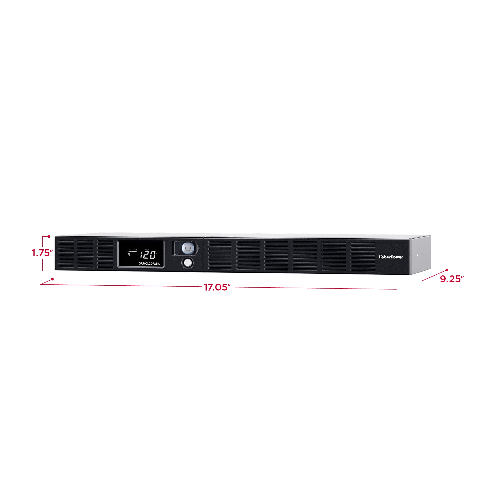 CYBERPOWER - OR700LCDRM1U - 700VA/400W, Simulated Sine Wave, 1U, NEMA 5-15P, 10 ft cord, 6 NEMA 5-15R, USB, Serial, SNMP, PowerPanel Business Edition software, Yes, 3 year warranty