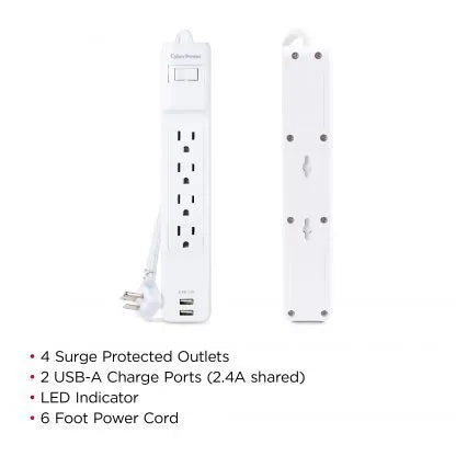 CYBERPOWER - P406U - Surge 4 Outlets 6 FT Cord 2 USB A