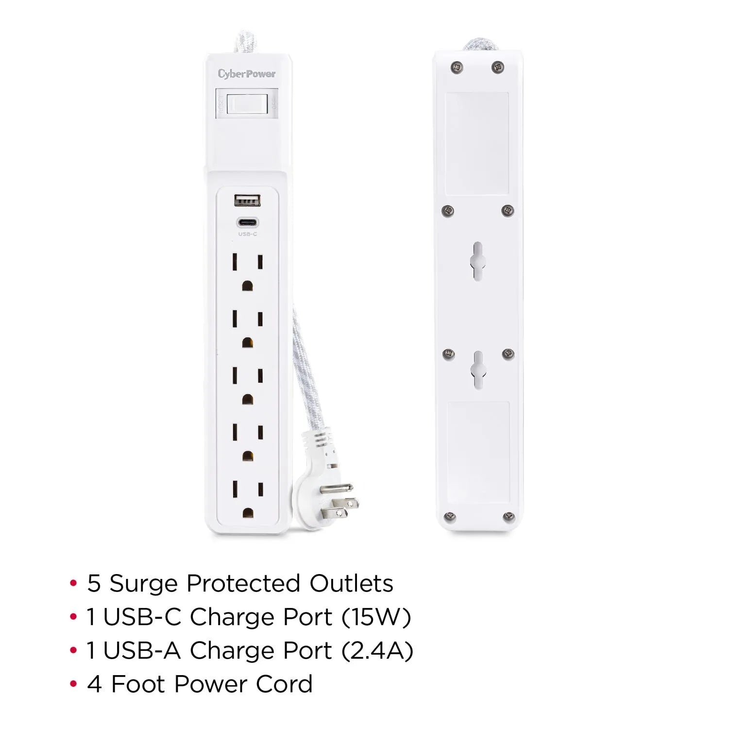 CYBERPOWER - P504UC - 5-Outlet Surge Suppressor - 4 FT Cord 1 USB A 1 USB C