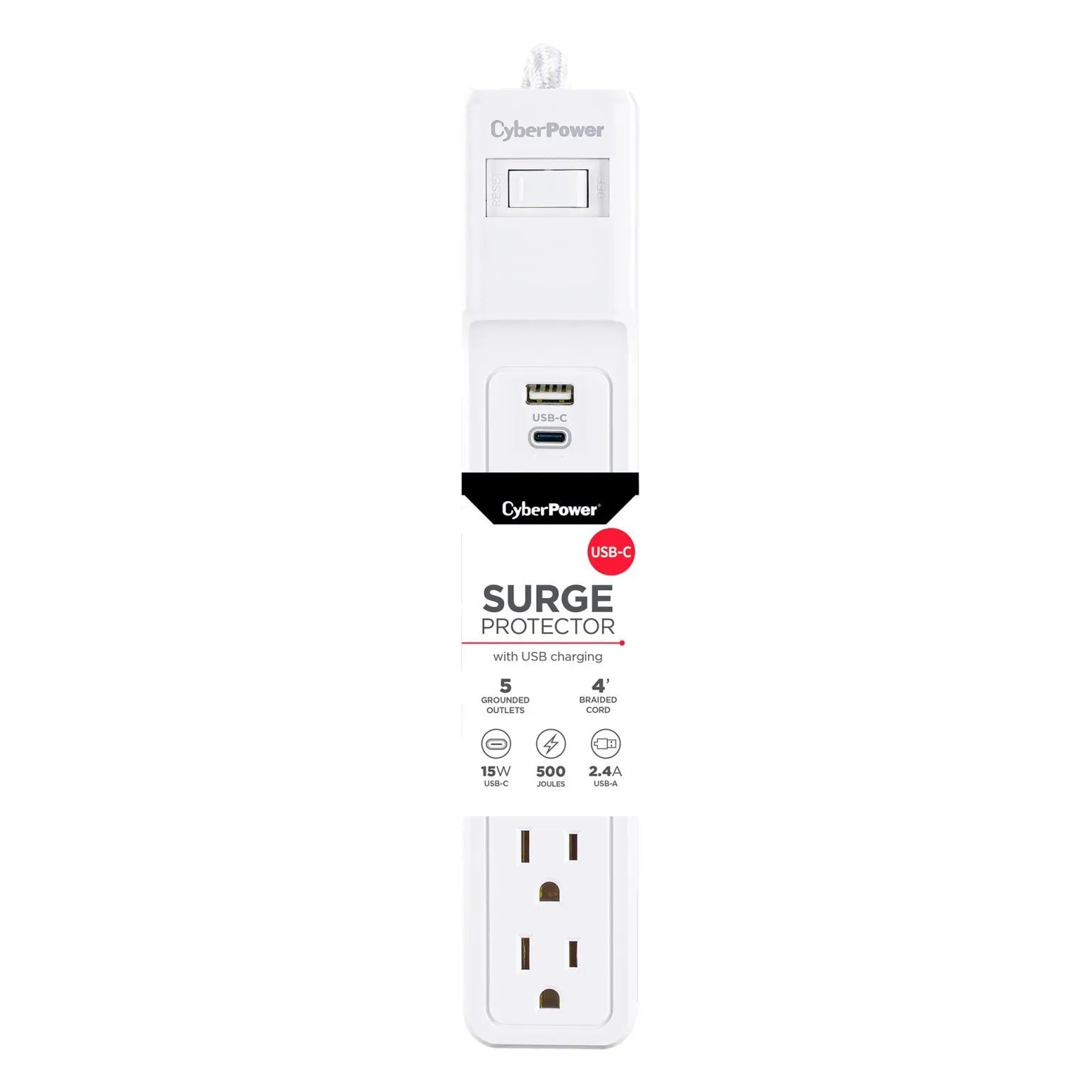 CYBERPOWER - P504UC - 5-Outlet Surge Suppressor - 4 FT Cord 1 USB A 1 USB C