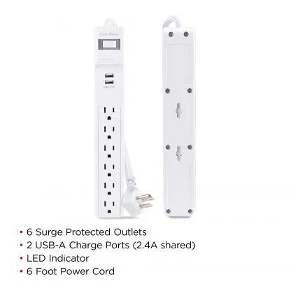 Cyber Power - P606URC2 - Surge 6 Outlets 6 FT Cord 2 USB A