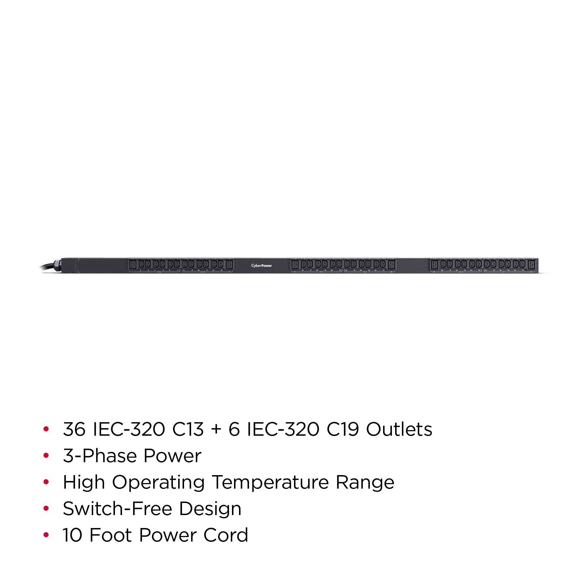 Cyber Power - PDU13103 - 3-Phase Basic PDU, 20A/200V-240V, 0U, (36) IEC-320 C13 + (6) IEC-320 C19, NEMA L21-20P
