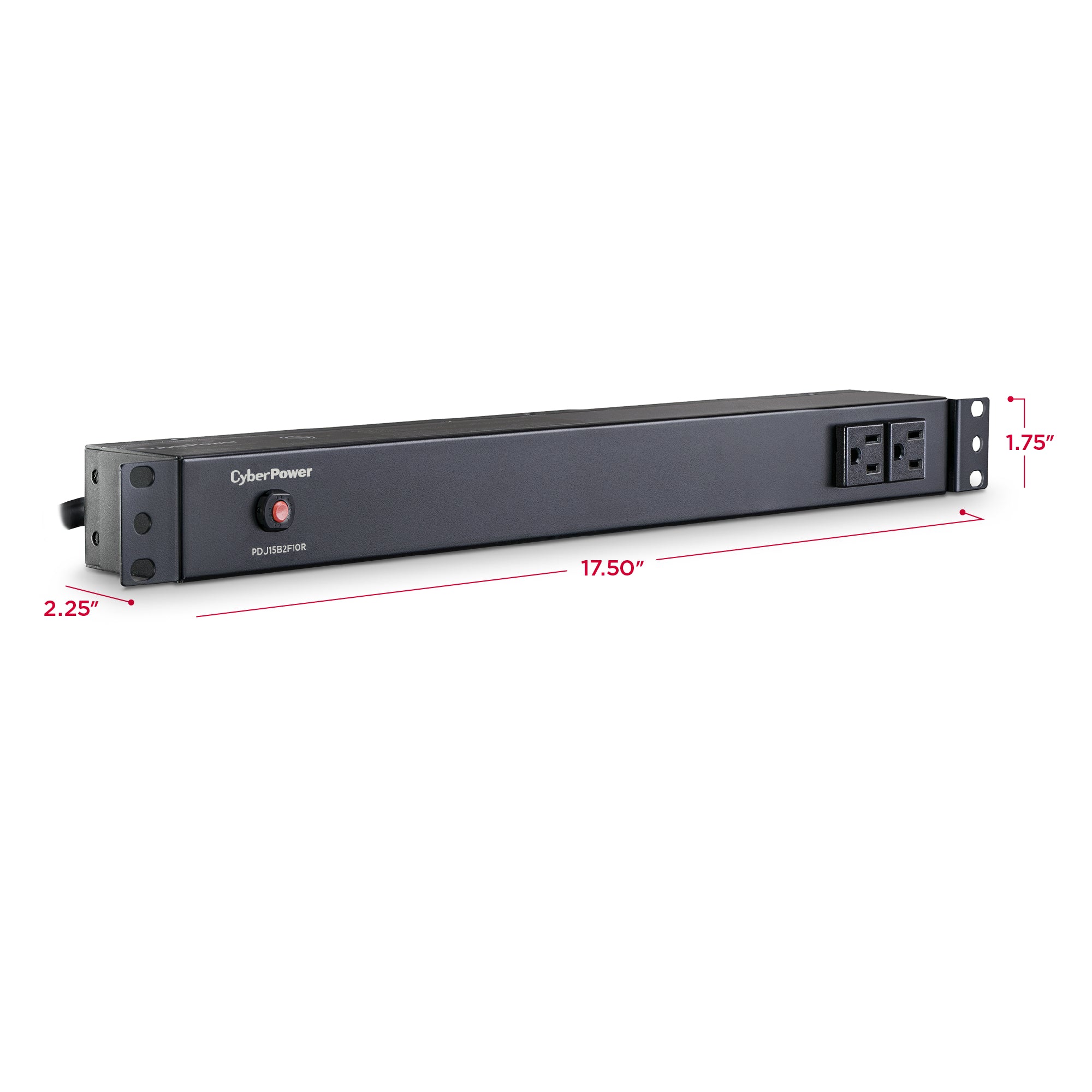 Cyber Power - PDU15B2F10R - 15A (Derated to 12A), 120 V, 50Hz/60Hz, NEMA 5-15P plug, 12 NEMA 5-15R, 1U Rackmount, 15 ft Cord, Limited lifetime warranty