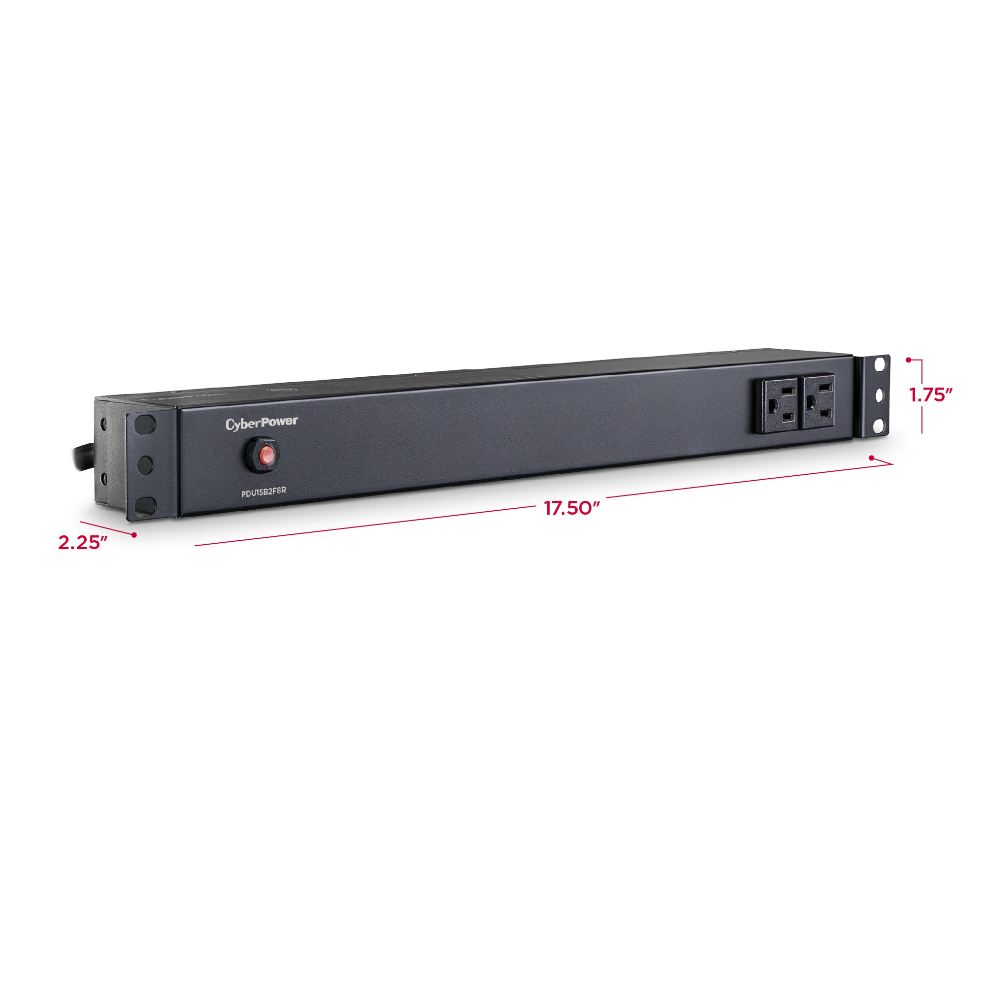 Cyber Power - PDU15B2F8R - 15A (Derated to 12A), 120 V, 50Hz/60Hz, NEMA 5-15P plug, 10 NEMA 5-15R, 1U Rackmount, 15 ft cord, Limited lifetime warranty