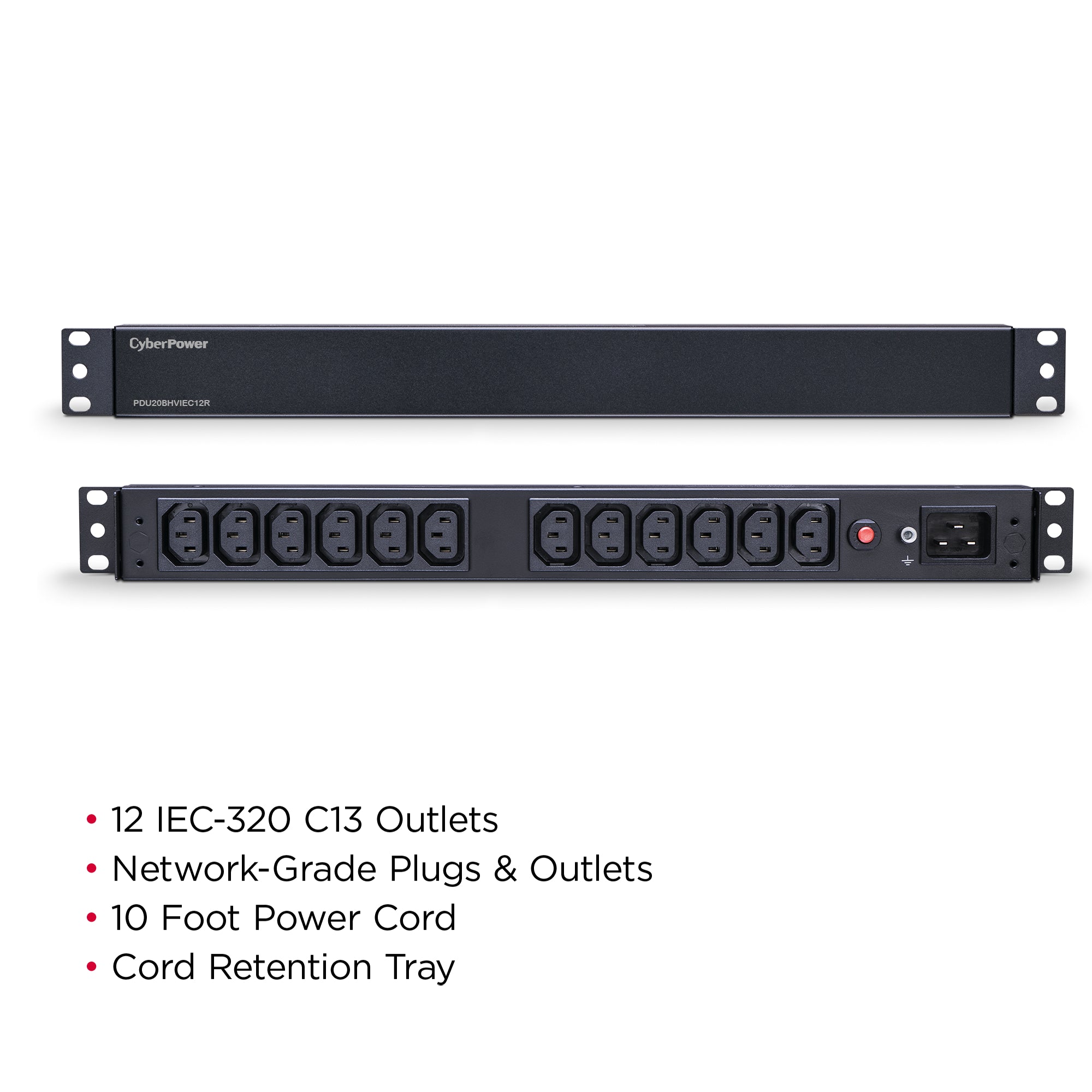 Cyber Power - PDU20BHVIEC12R - 20A (Derated to 16A), 208 - 230 V, 50Hz/60Hz, IEC-320 C20 plug, 12 IEC-320 C13, 1U Rackmount