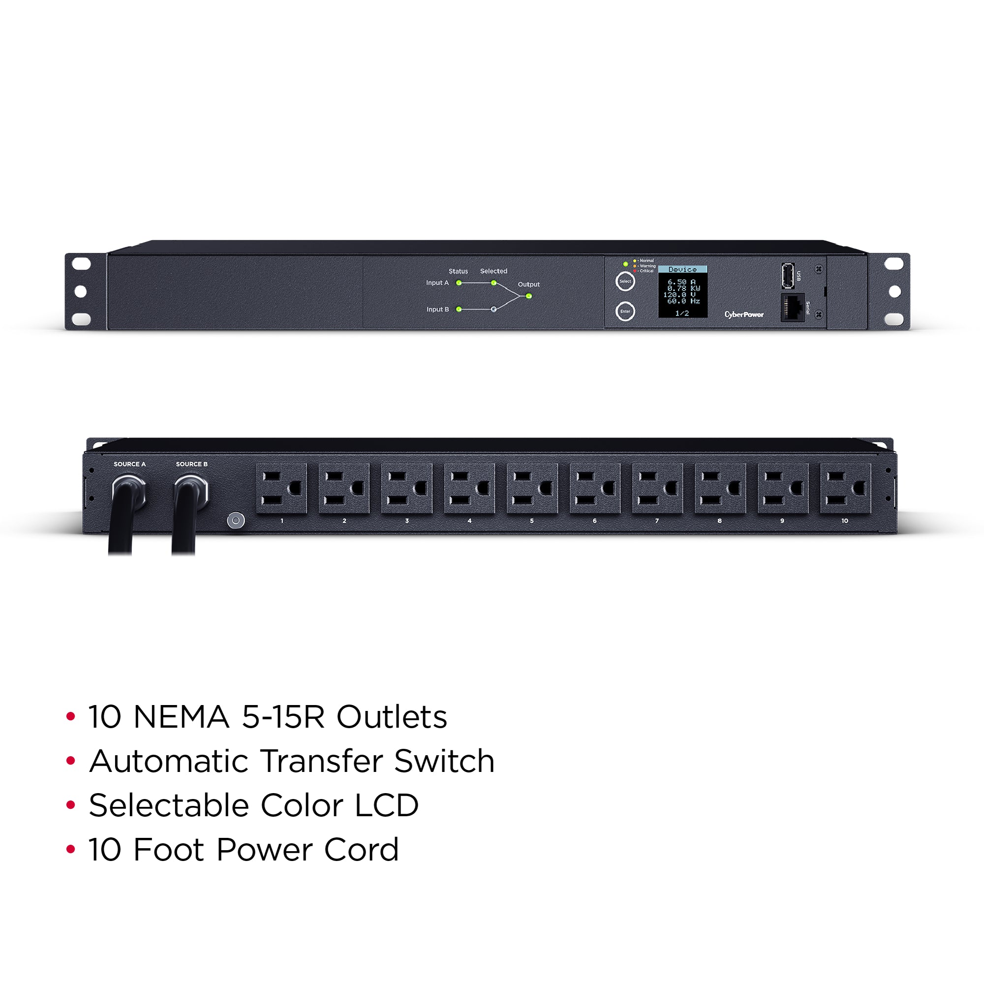 Cyber Power - PDU24001 - Single Phase 100 - 120 VAC 15A Metered ATS PDU