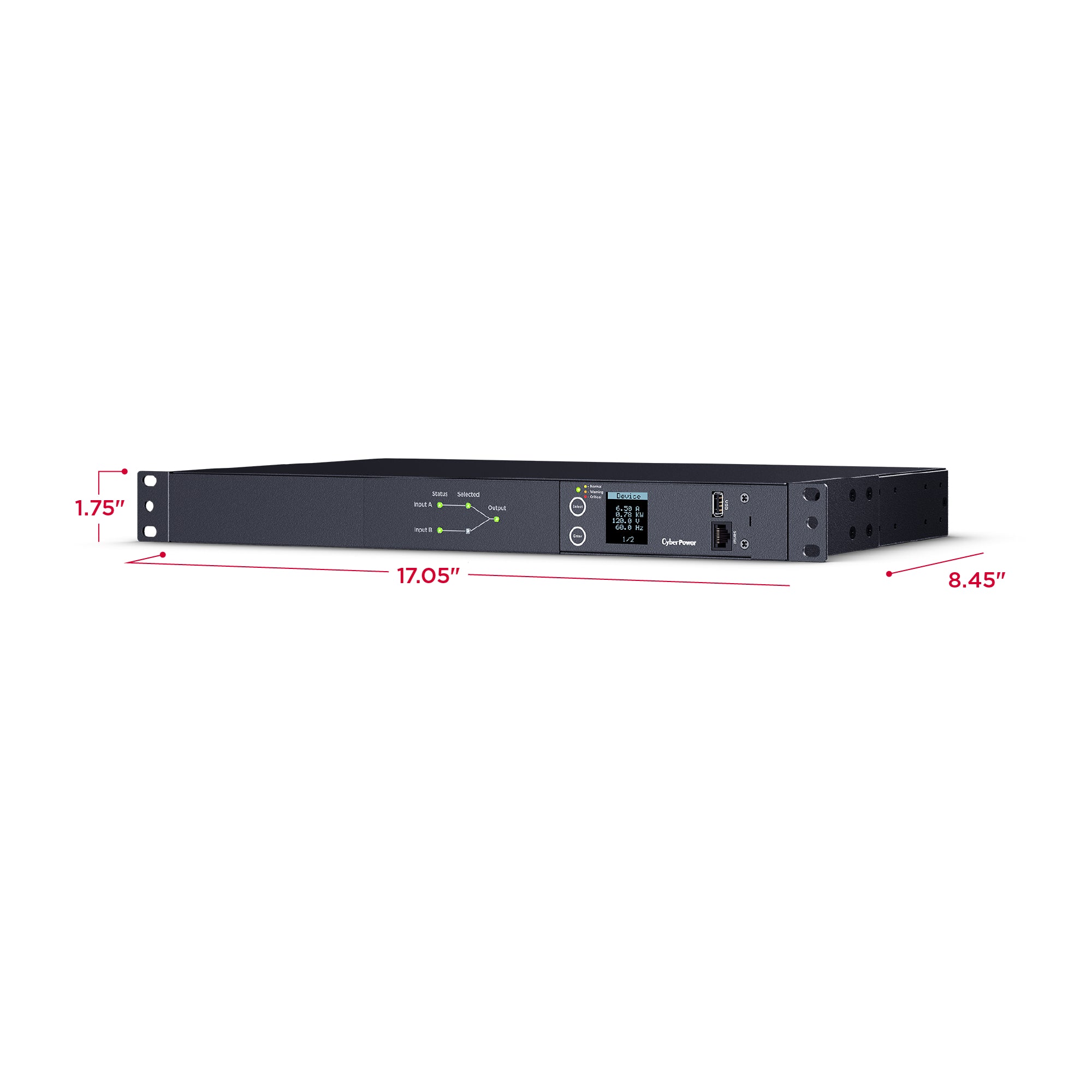Cyber Power - PDU24001 - Single Phase 100 - 120 VAC 15A Metered ATS PDU