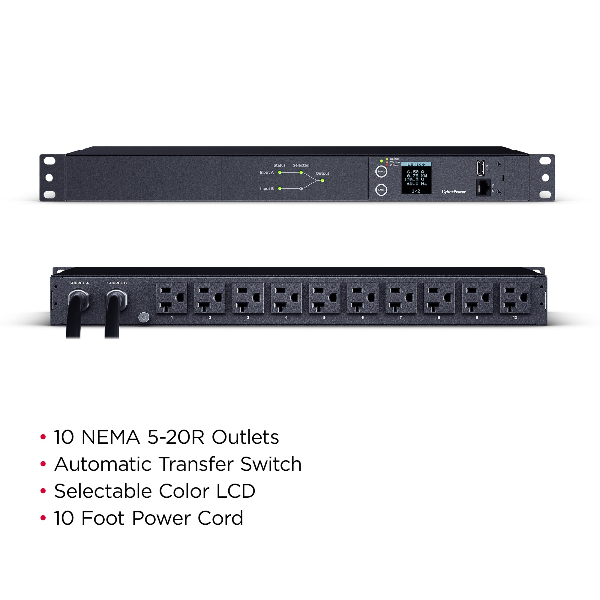 Cyber Power - PDU24002 - Single Phase 100 - 120 VAC 20A Metered ATS PDU