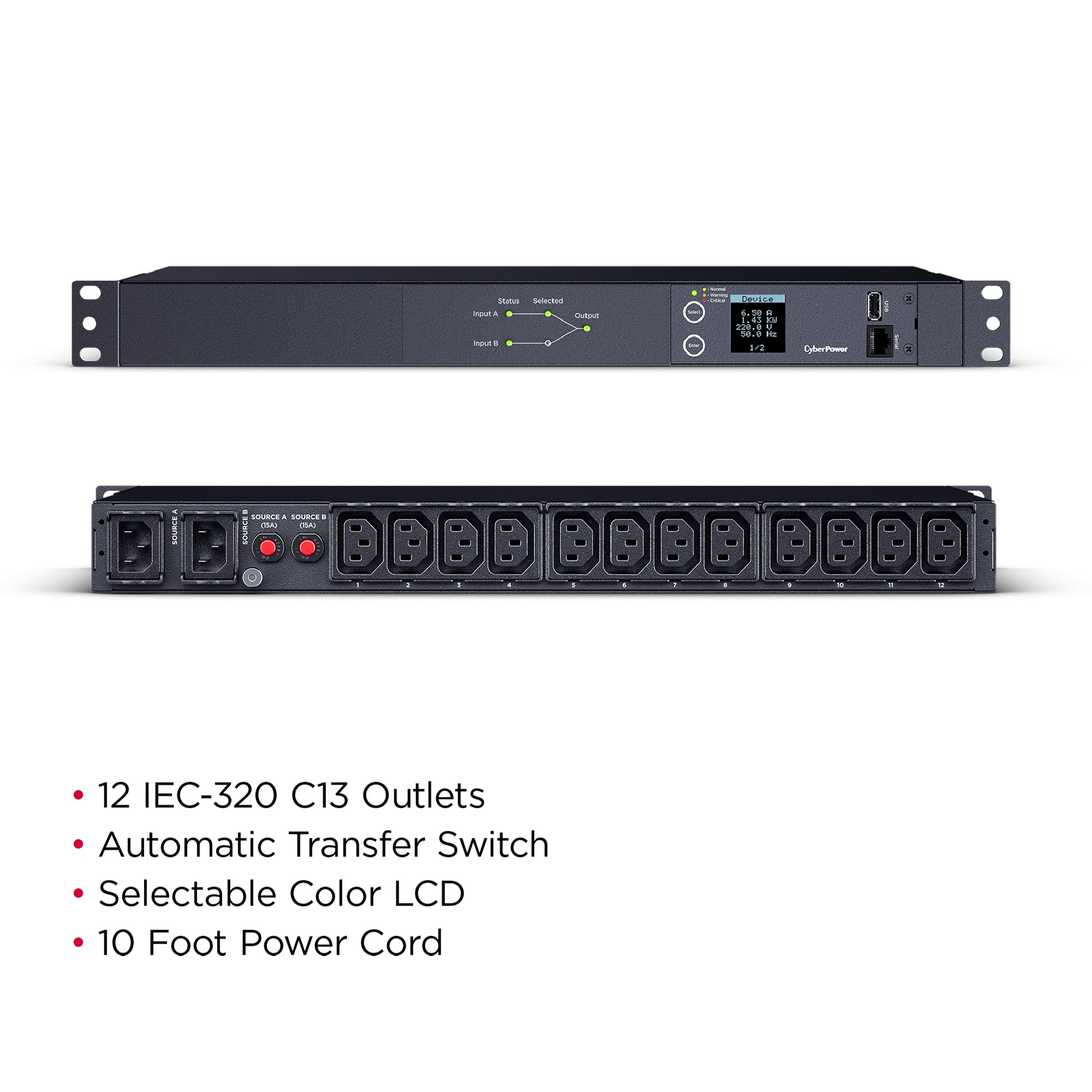 Cyber Power - PDU24004 - Single Phase 200 - 240 VAC 15A Metered ATS PDU